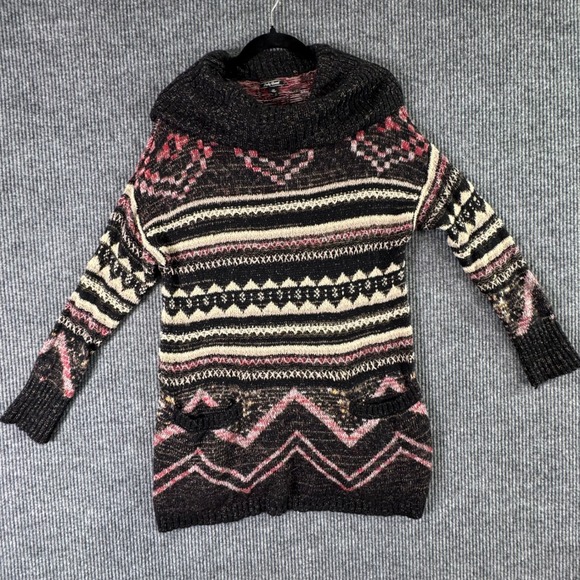 Lucky Brand Sweater Dress Women 1X Cowl Neck Fair Isle Knit Pullover Boho Winter - Picture 1 of 12